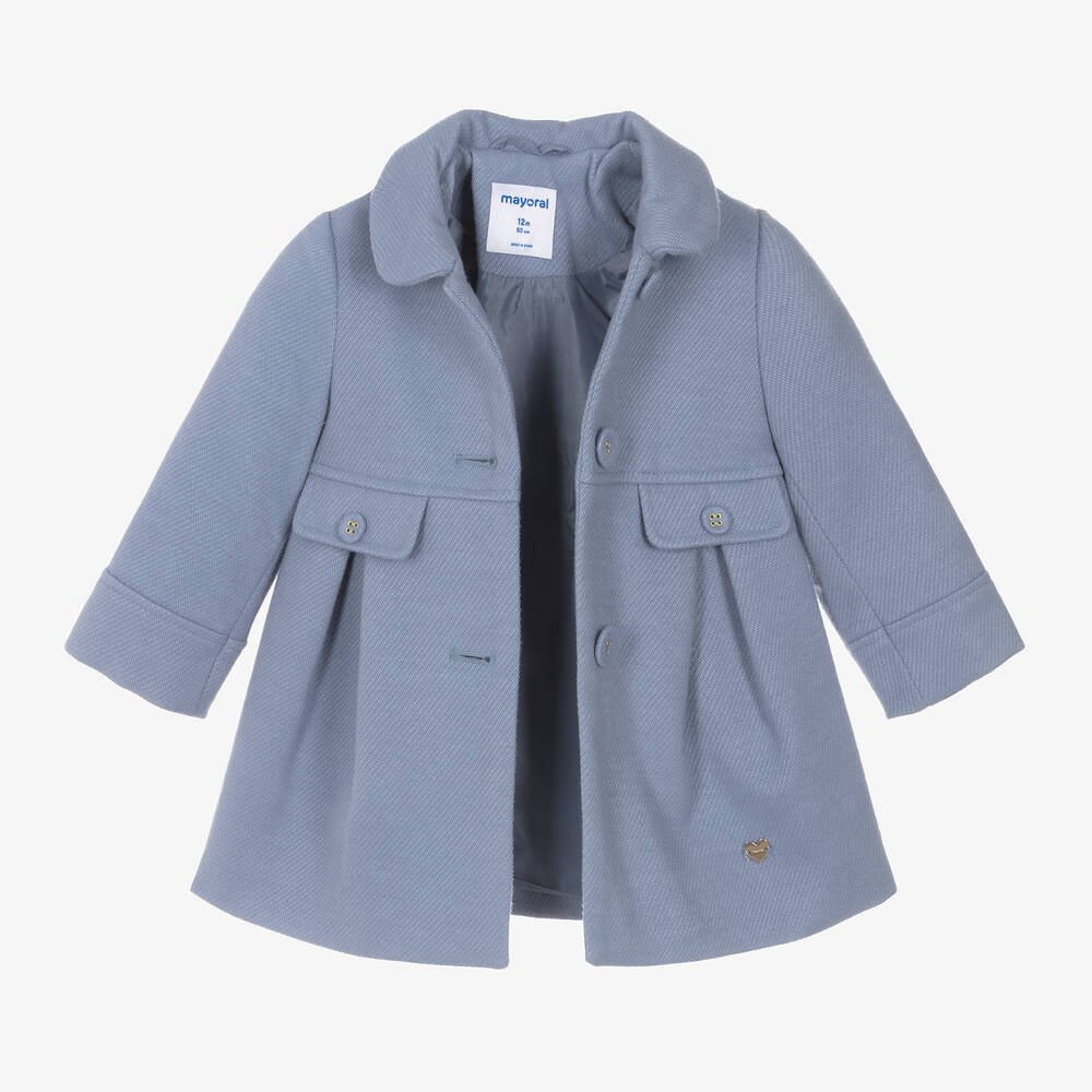 Mayoral-Girls Blue Felted Coat | Childrensalon