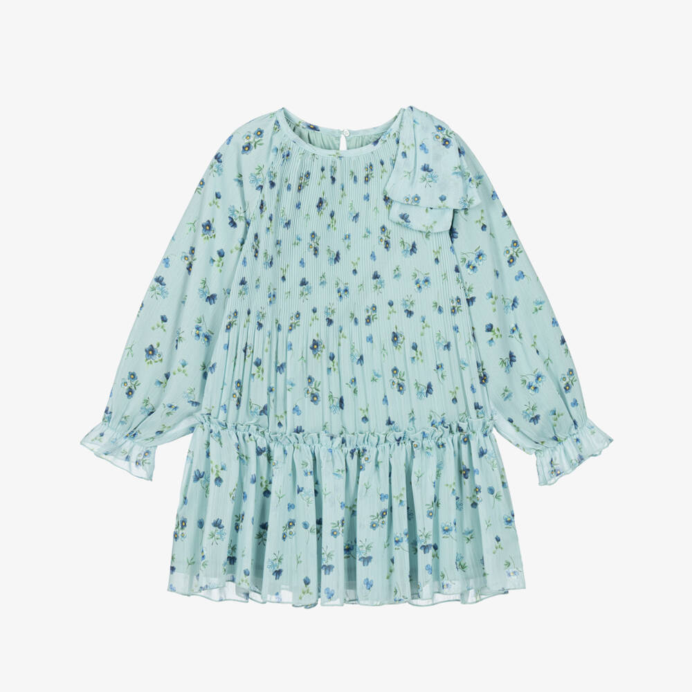 Mayoral-Girls Blue Floral Chiffon Dress with Bow | Childrensalon