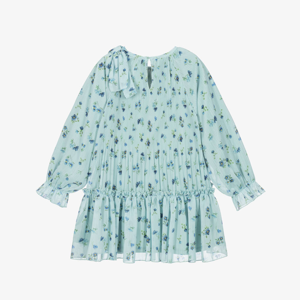Mayoral-Girls Blue Floral Chiffon Dress with Bow | Childrensalon