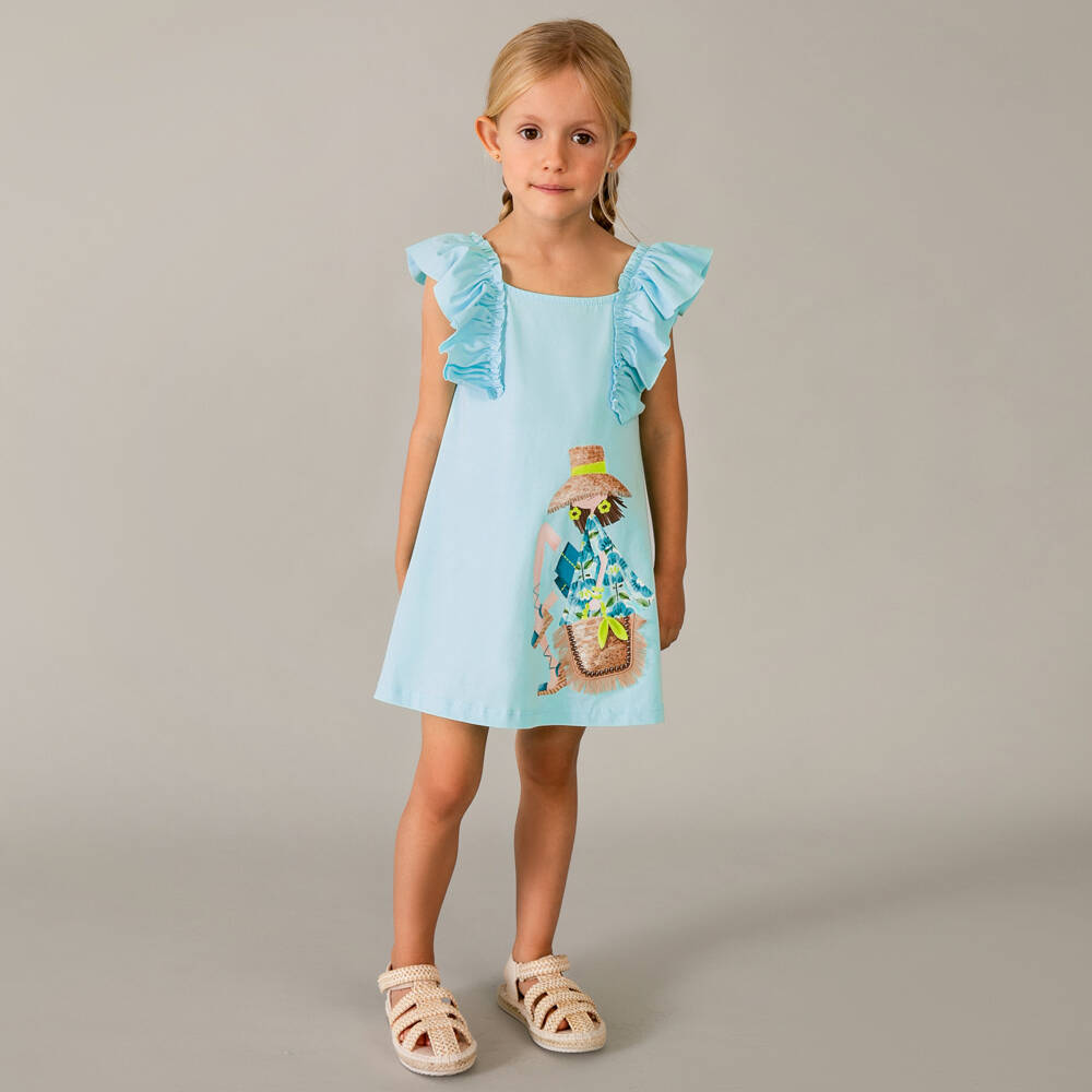 Mayoral-Girls Blue Graphic Print Cotton Jersey Dress | Childrensalon