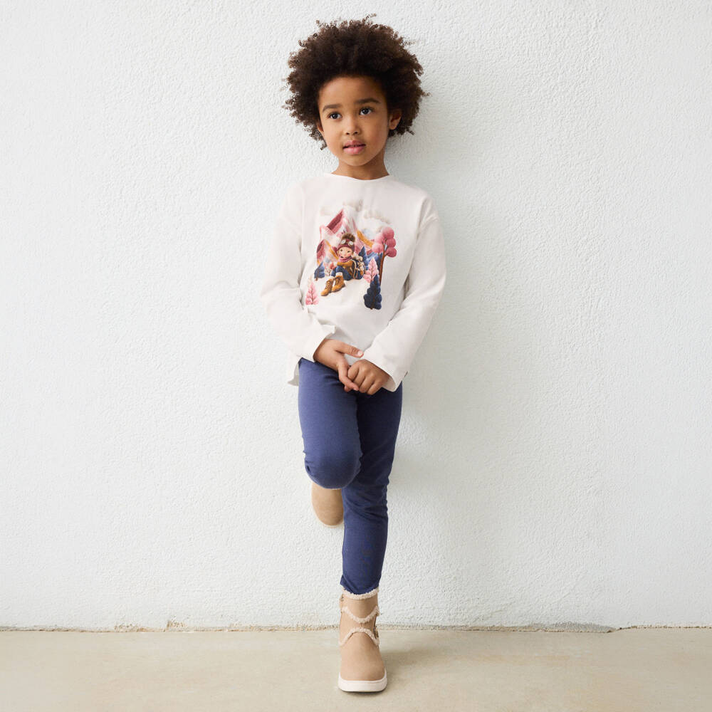 Mayoral-Girls Blue & Pink Cotton Mountain Print Leggings Set | Childrensalon