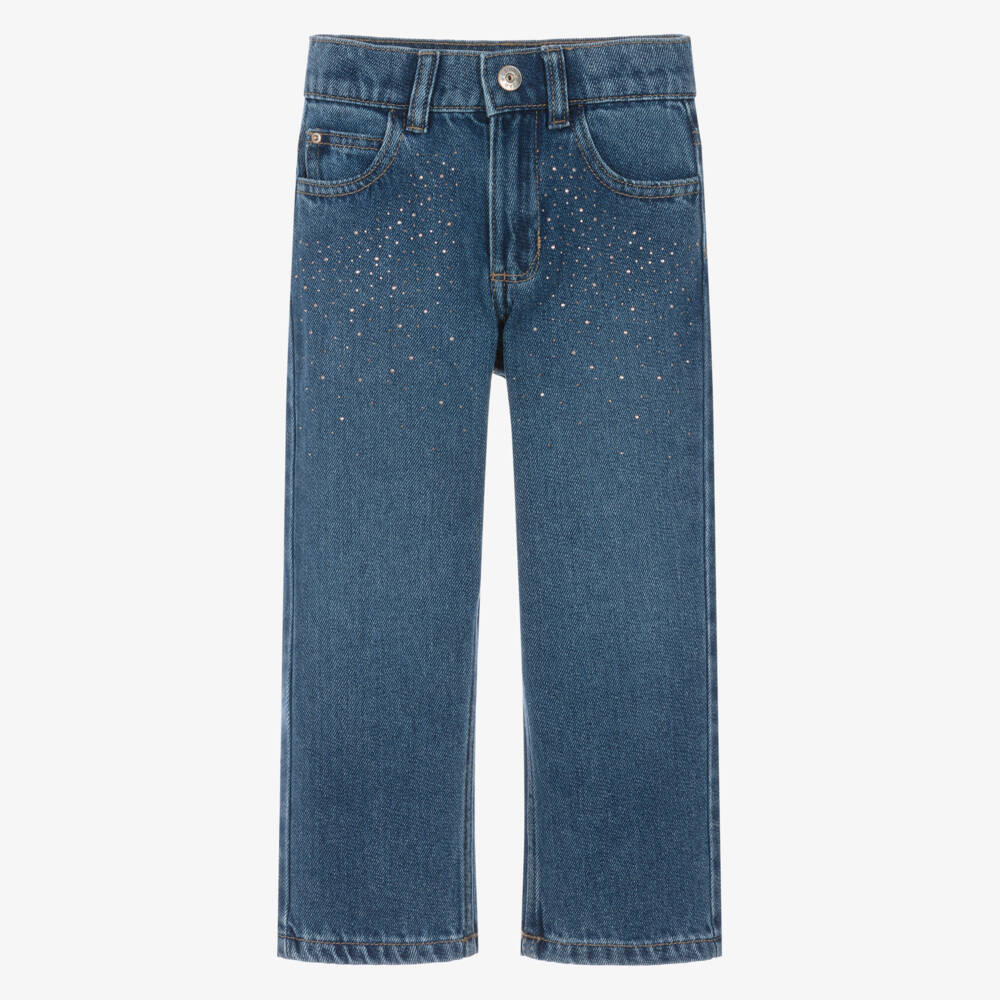 Mayoral-Girls Blue Rhinestone-Embellished Denim Jeans | Childrensalon