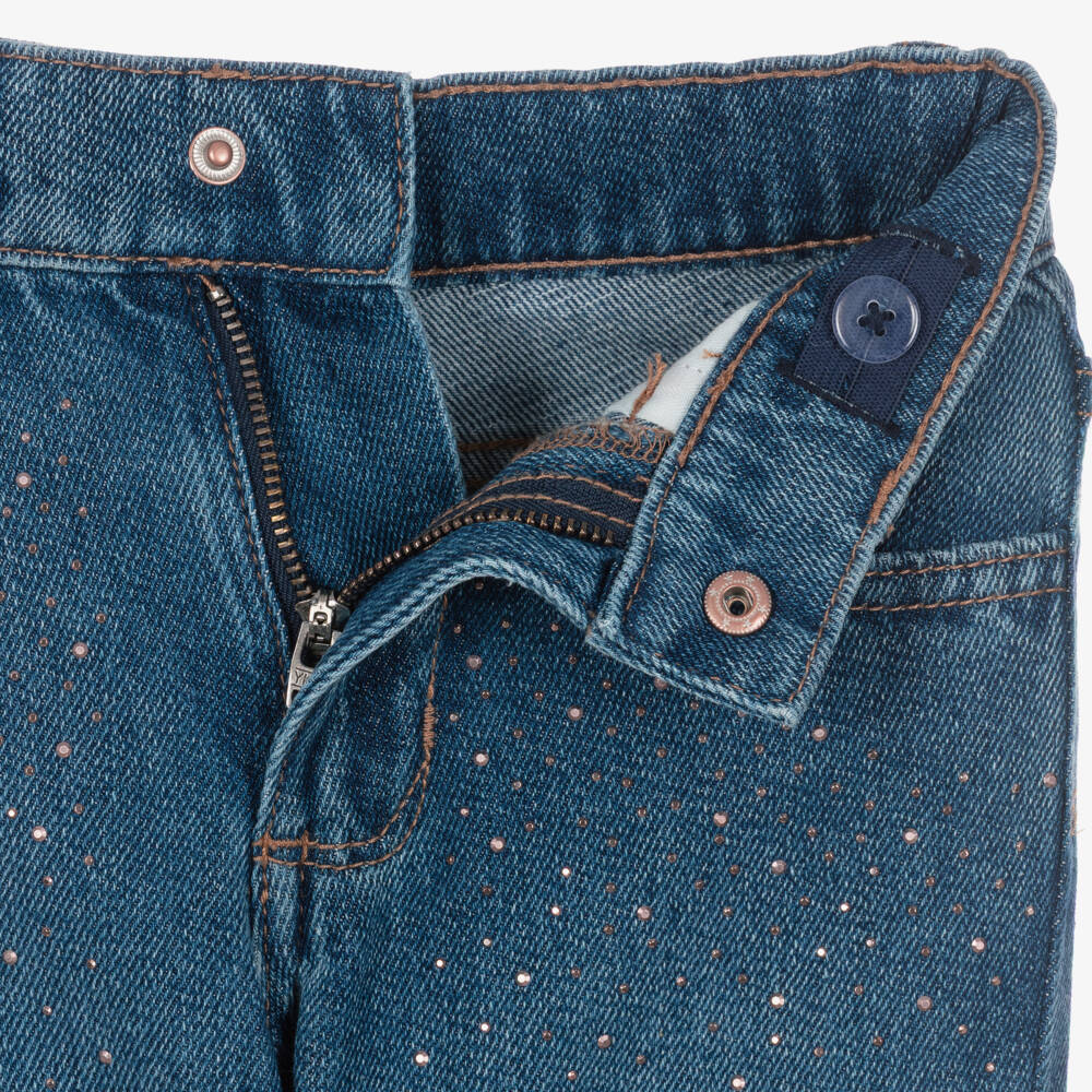 Mayoral-Girls Blue Rhinestone-Embellished Denim Jeans | Childrensalon