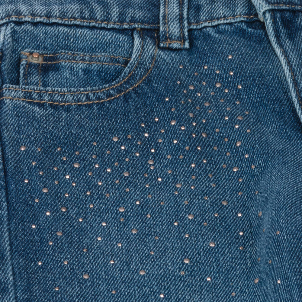 Mayoral-Girls Blue Rhinestone-Embellished Denim Jeans | Childrensalon