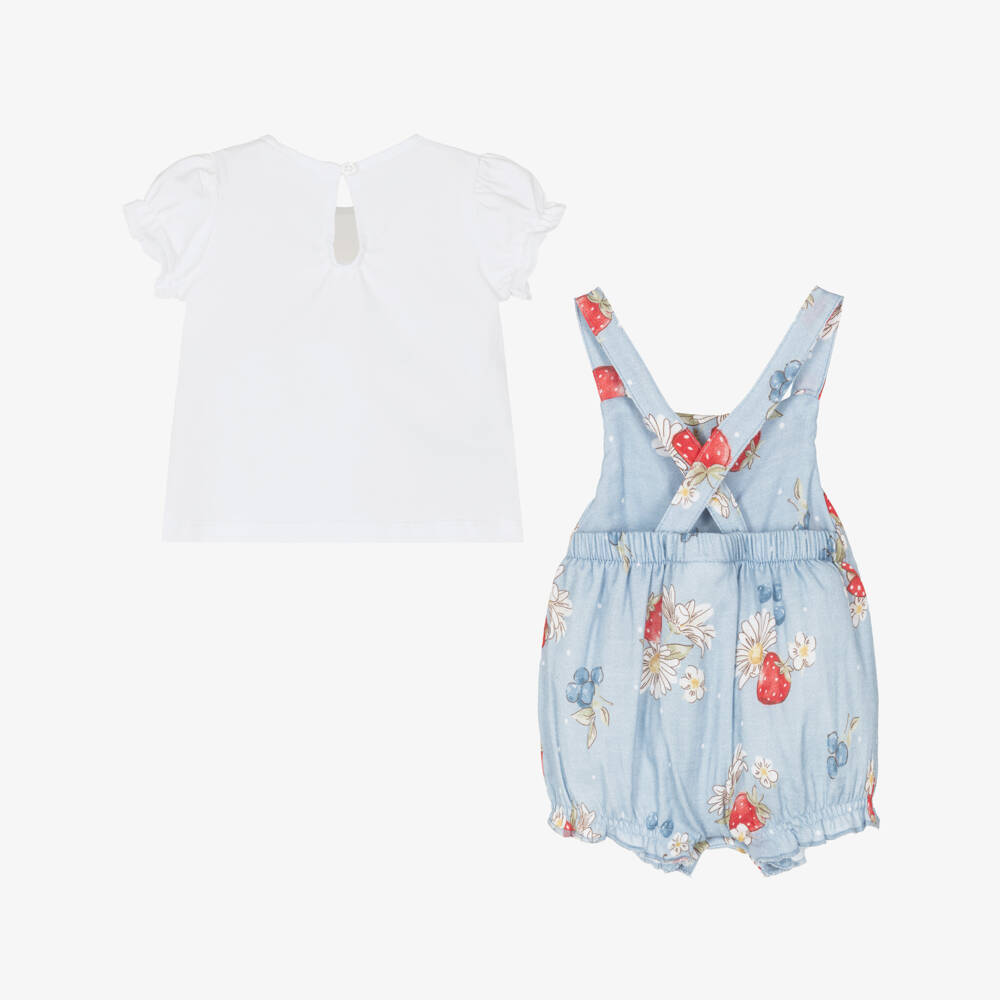 Mayoral Для новорожденных-Girls Blue Shortie Set with Berry Pattern | Childrensalon