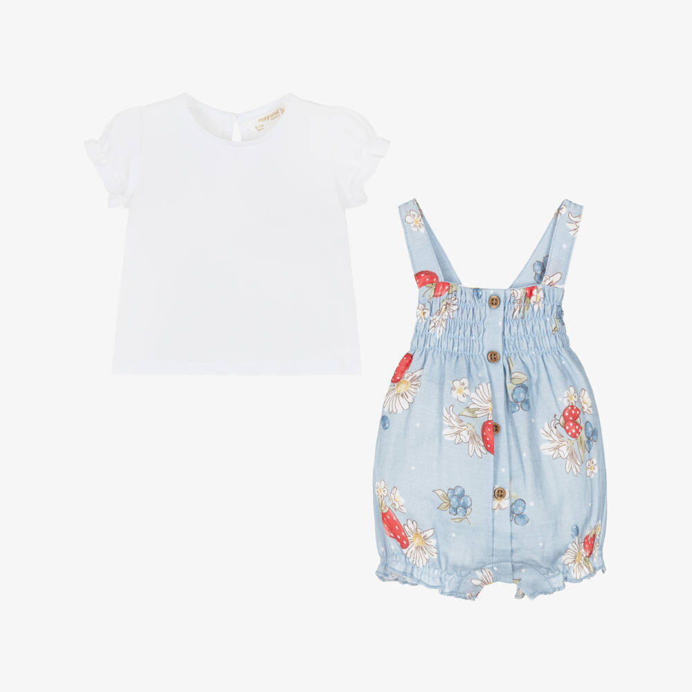 Mayoral Для новорожденных-Girls Blue Shortie Set with Berry Pattern | Childrensalon