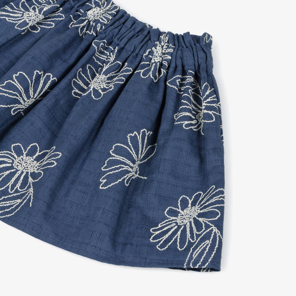 Mayoral-Girls Blue Skirt Set with Embroidered Flowers | Childrensalon