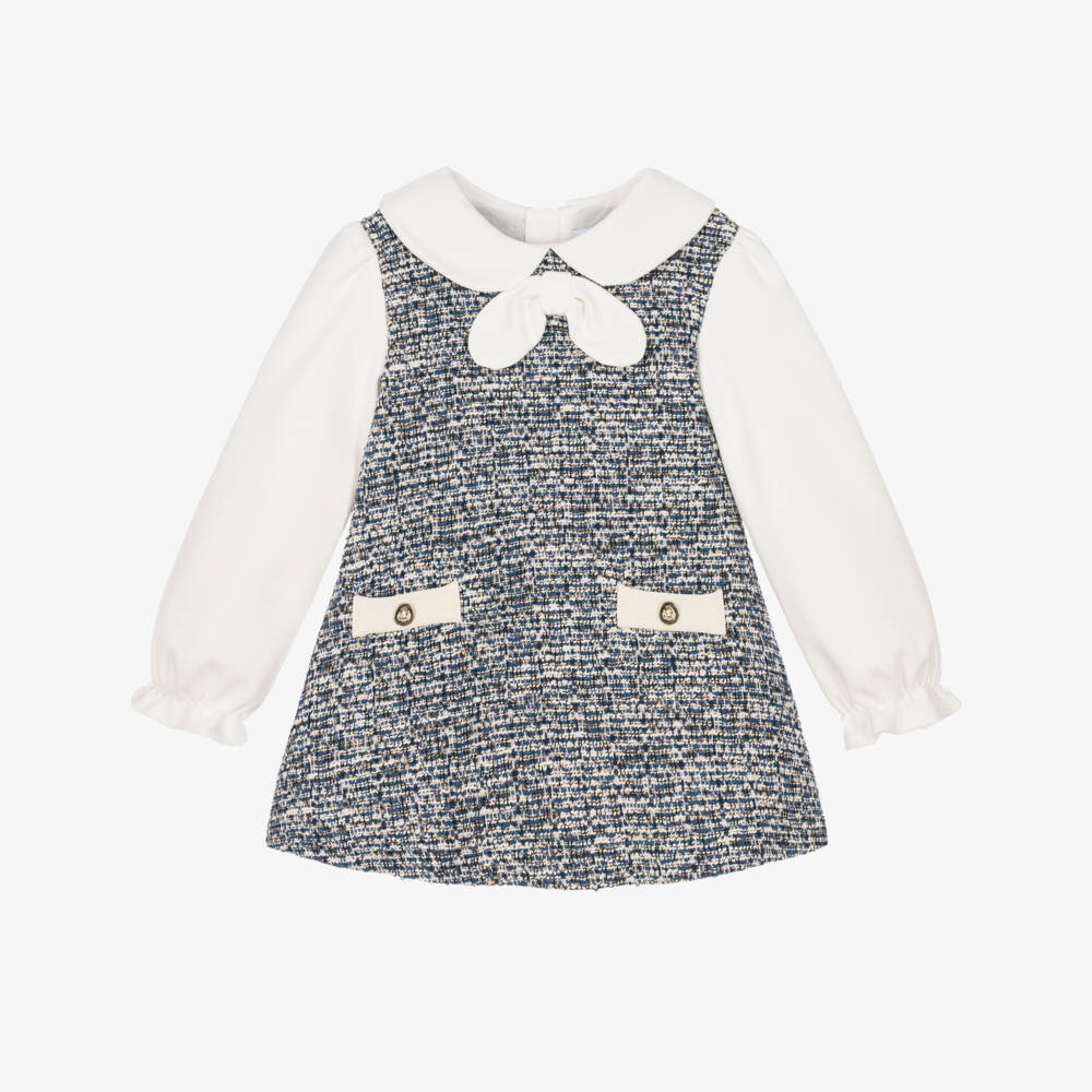 Mayoral-Girls Blue Sparkly Tweed & Jersey Dress | Childrensalon