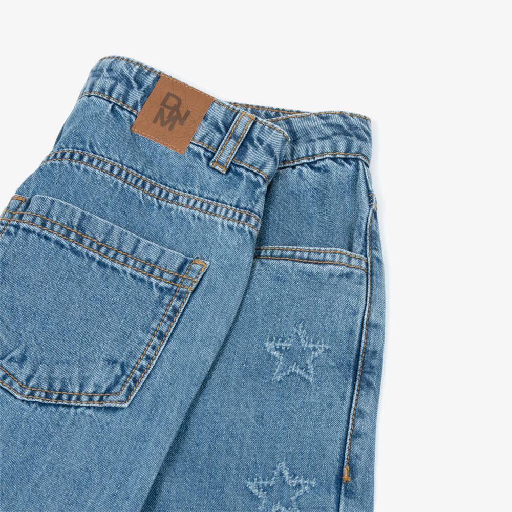 Mayoral-Girls Blue Star Denim Wide Leg Jeans | Childrensalon