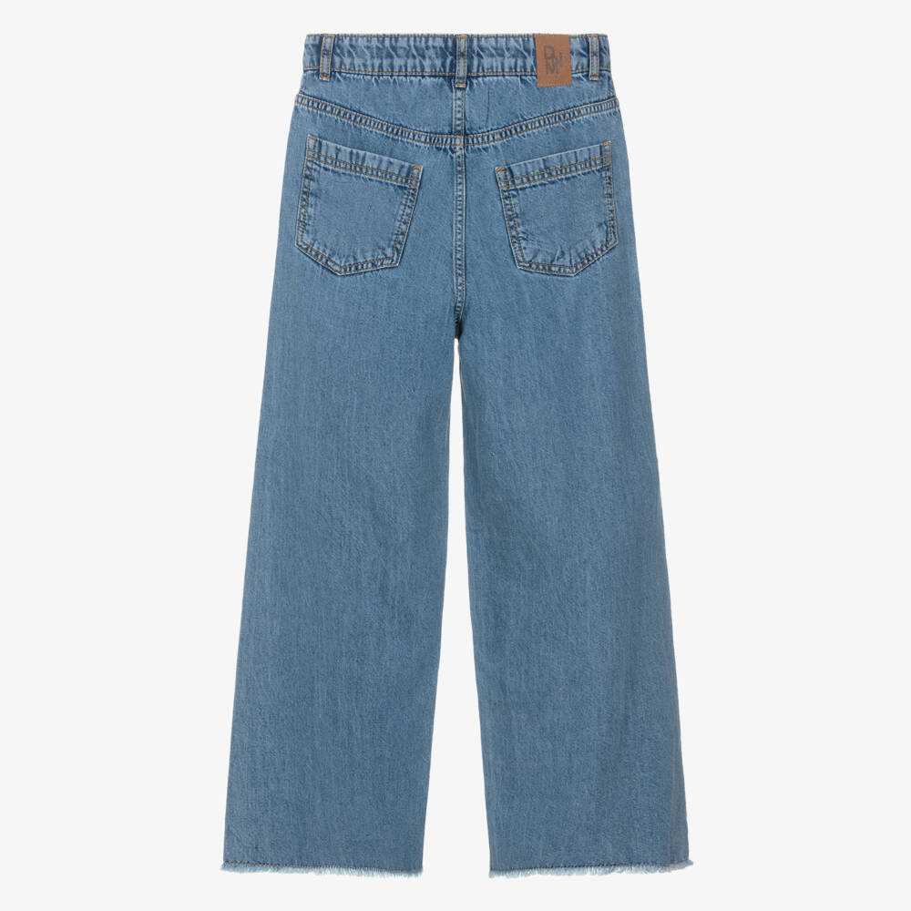 Mayoral-Girls Blue Star Denim Wide Leg Jeans | Childrensalon