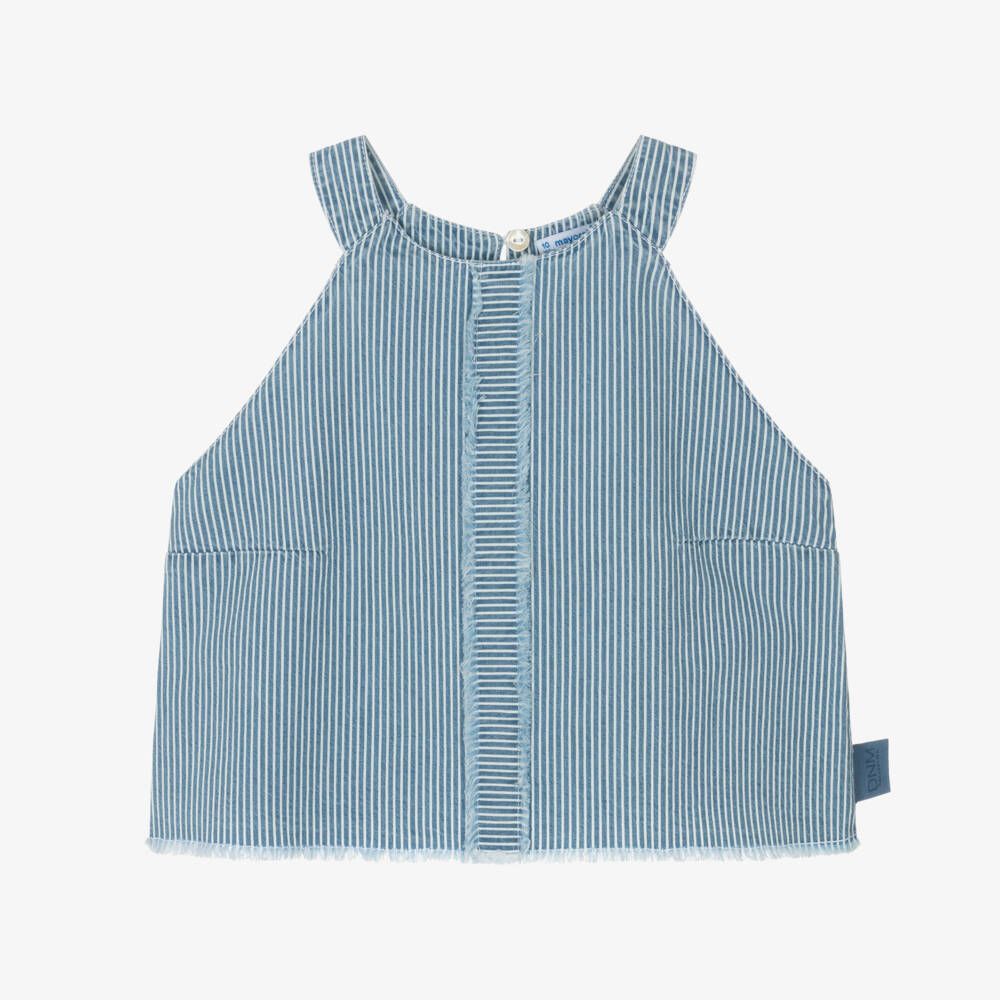 Mayoral-Girls Blue Striped Denim Halter Top | Childrensalon
