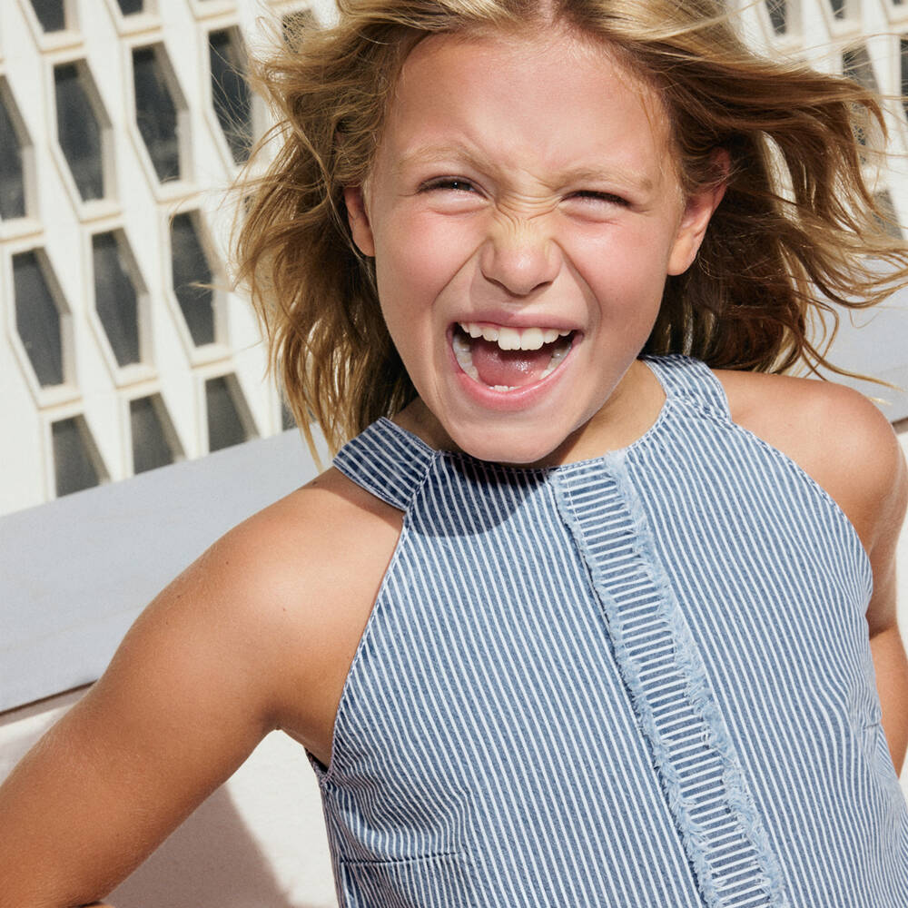 Mayoral-Girls Blue Striped Denim Halter Top | Childrensalon