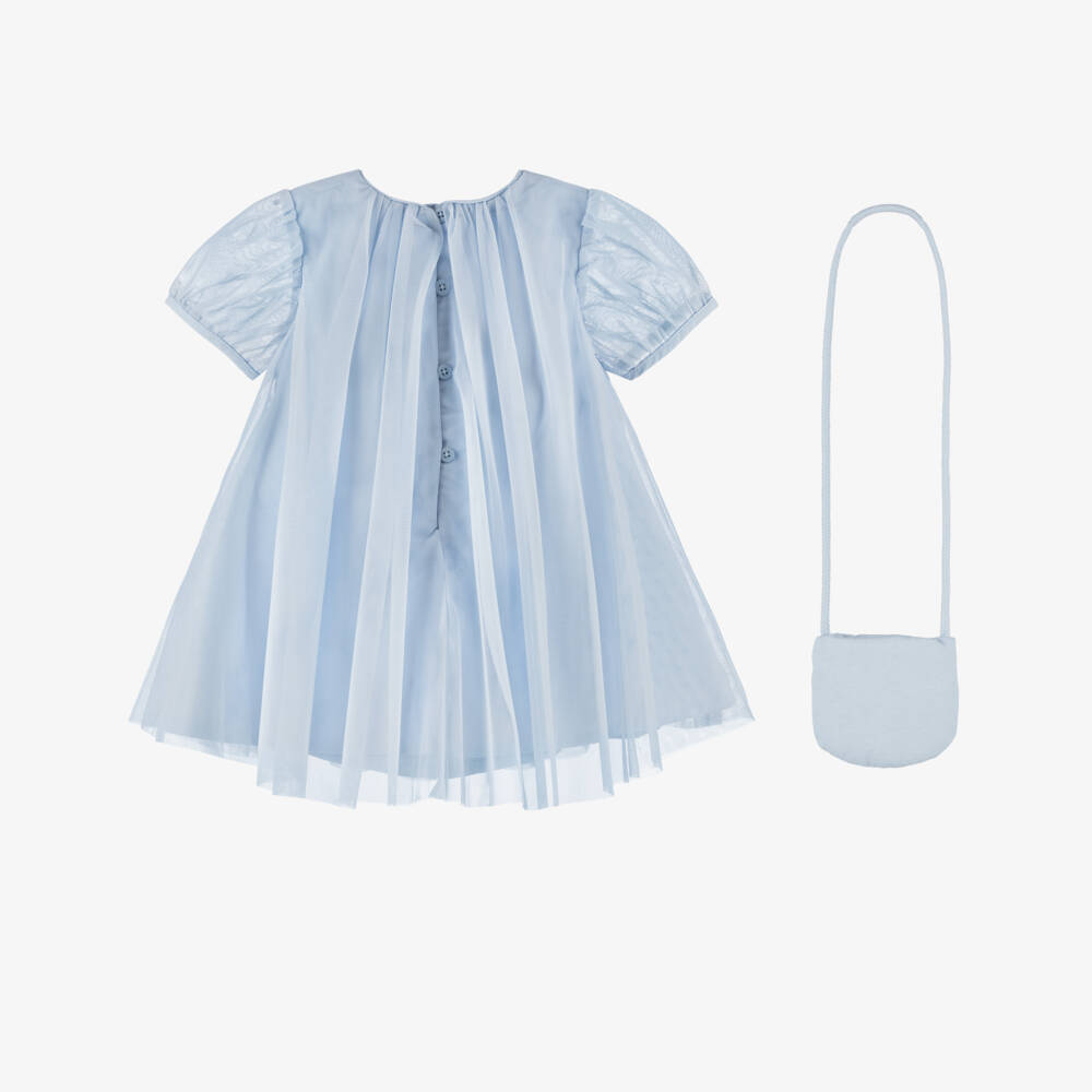 Mayoral-Girls Blue Tulle Dress & Butterfly Bag | Childrensalon