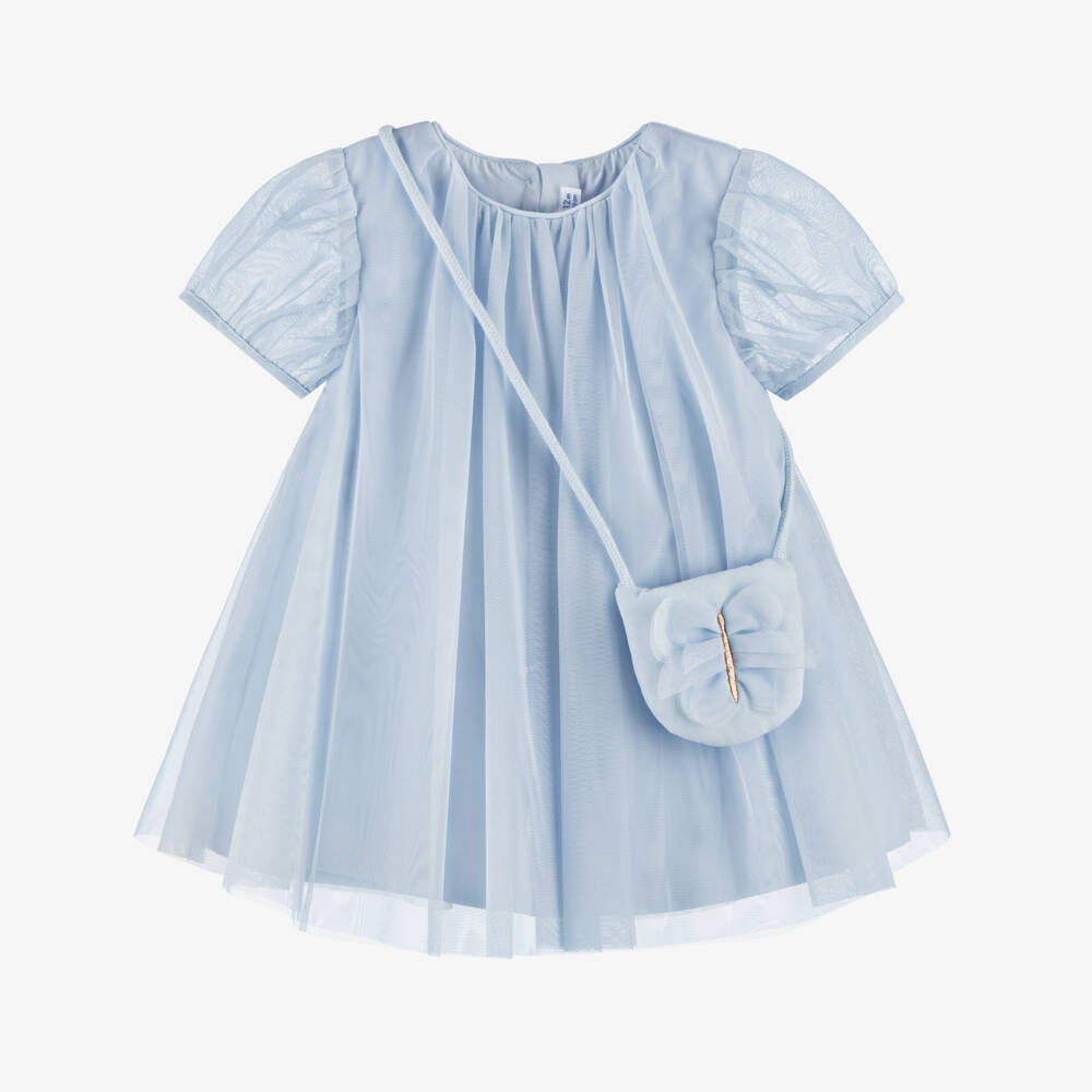 Mayoral-Girls Blue Tulle Dress & Butterfly Bag | Childrensalon