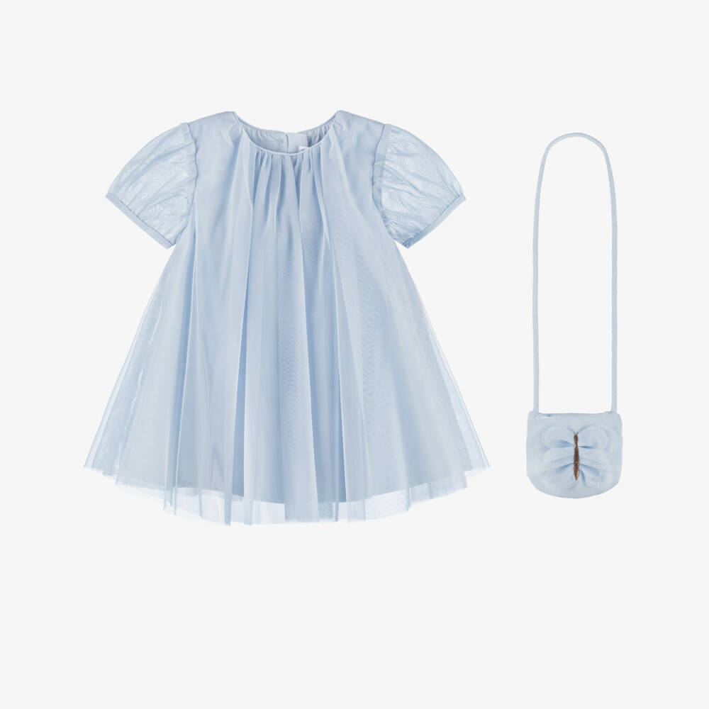 Mayoral-Платье голубое из тюля и сумочка-бабочка для девочек | Childrensalon
