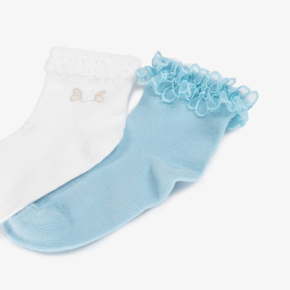 Mayoral-Girls Blue & White Cotton Socks (2 Pack) | Childrensalon