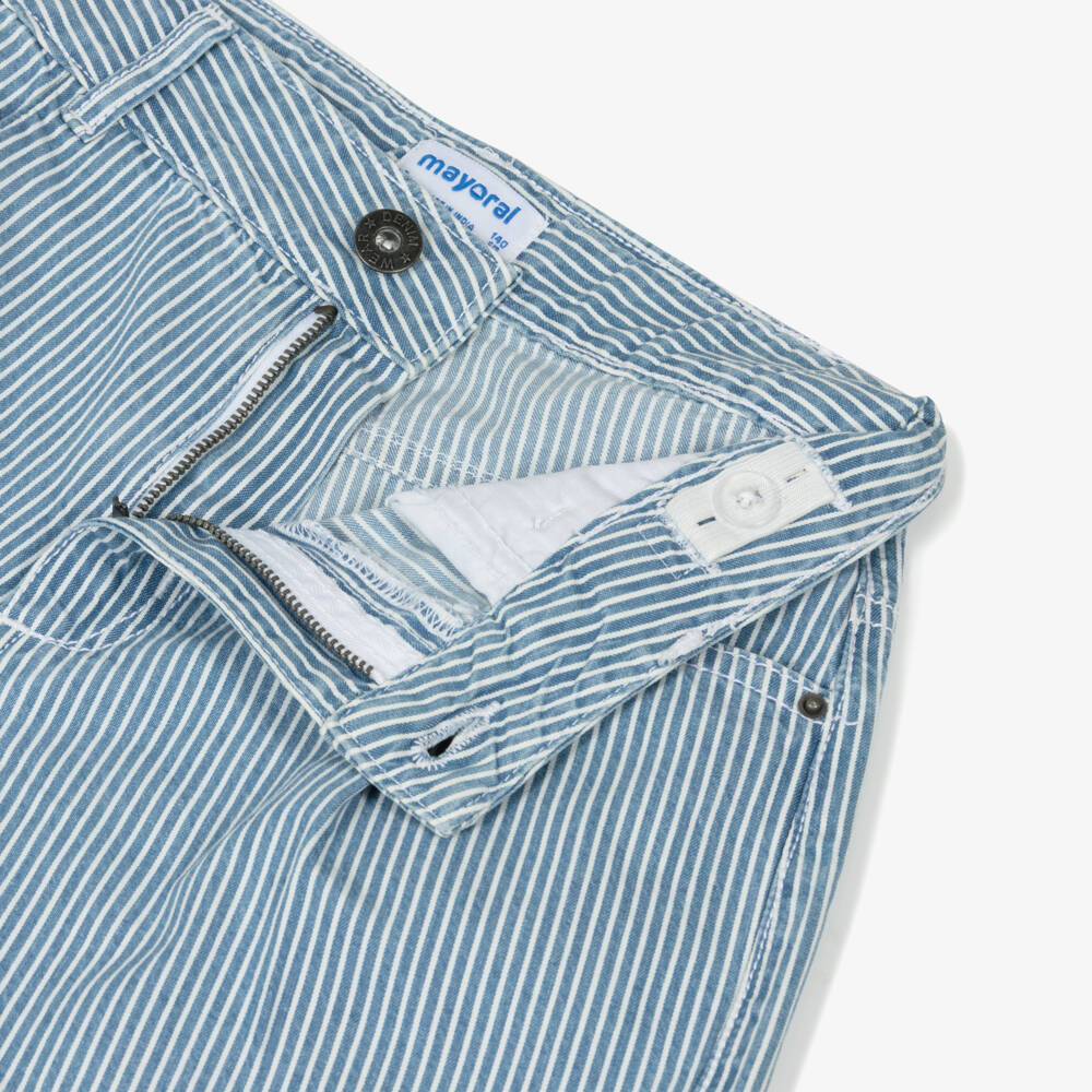 Mayoral-Girls Blue & White High Rise Denim Shorts | Childrensalon