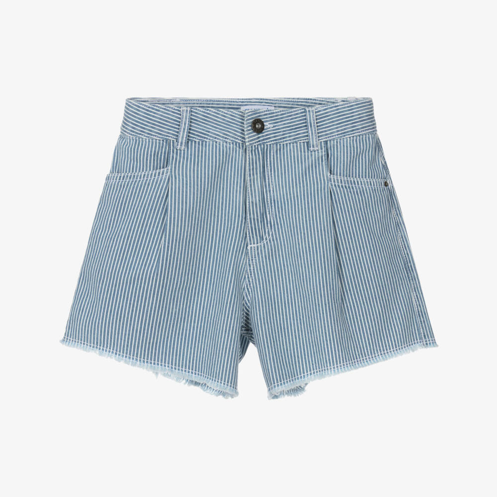 Mayoral-Girls Blue & White High Rise Denim Shorts | Childrensalon