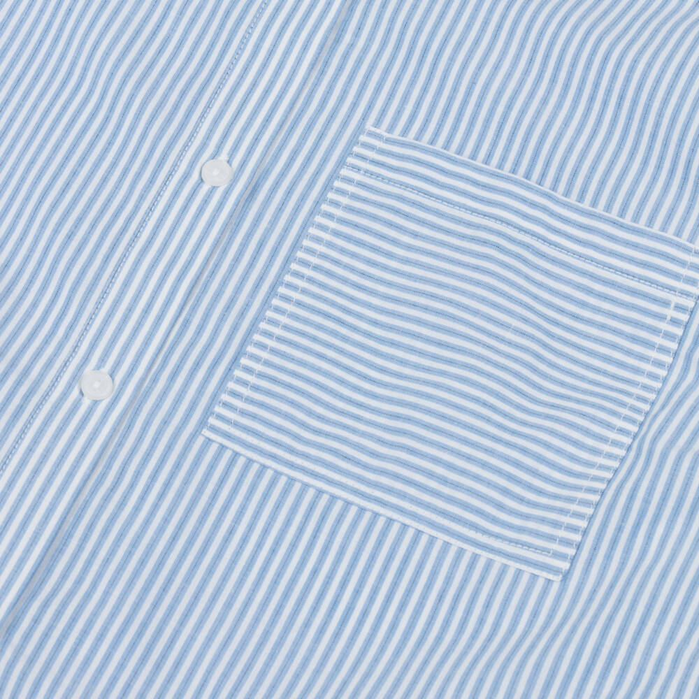 Mayoral-Рубашка бело-голубая в полоску из хлопка с нагрудным карманом для девочек | Childrensalon