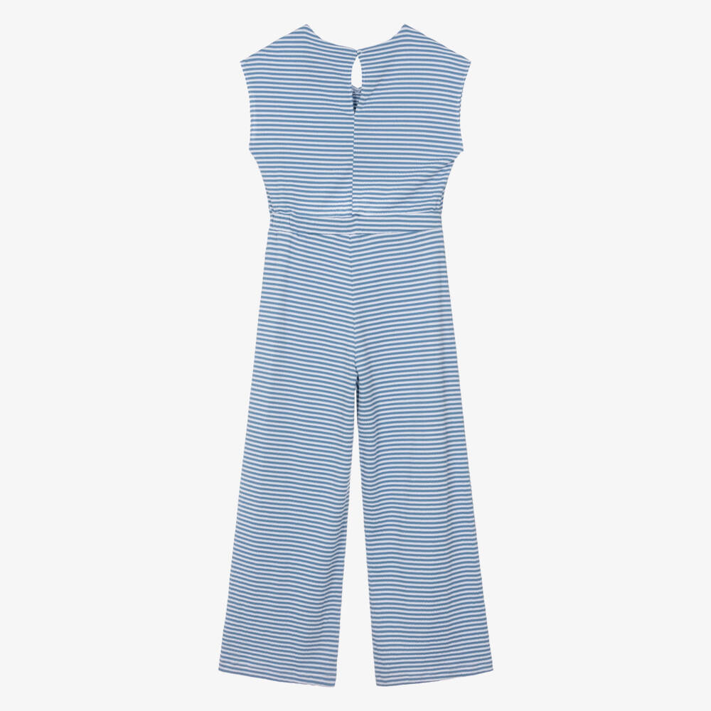 Mayoral-Girls Blue & White Stripe Ribbed Jumpsuit | Childrensalon