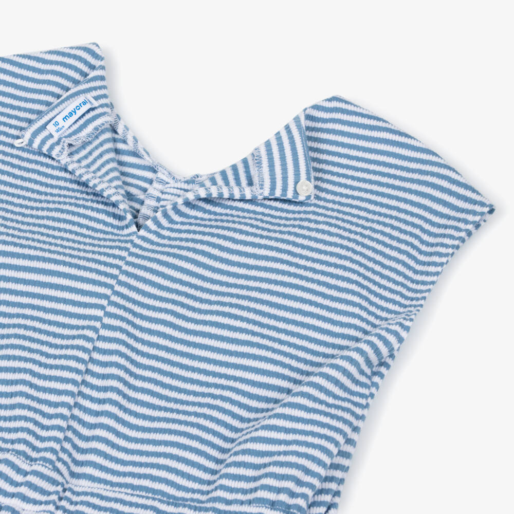 Mayoral-Girls Blue & White Stripe Ribbed Jumpsuit | Childrensalon