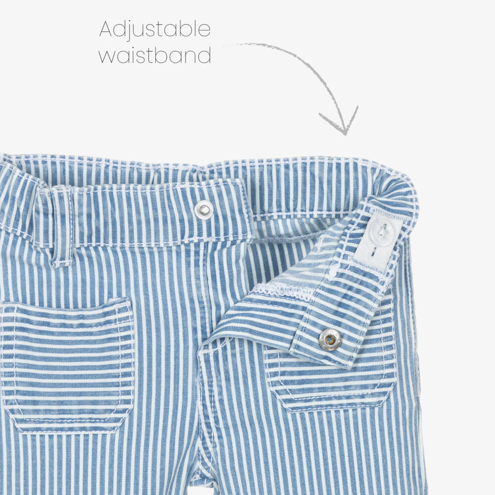 Mayoral-Girls Blue & White Striped Cotton Trousers | Childrensalon