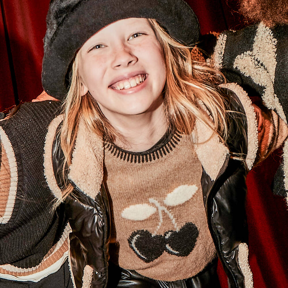 Mayoral-Girls Brown Cherry Heart Knitted Jumper | Childrensalon