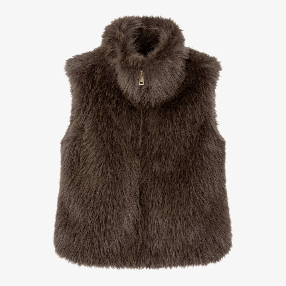 Mayoral-Girls Brown Faux Fur Gilet with Zip Front | Childrensalon
