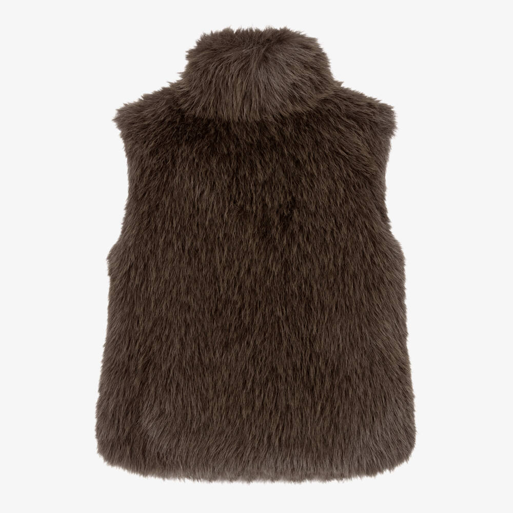 Mayoral-Girls Brown Faux Fur Gilet with Zip Front | Childrensalon
