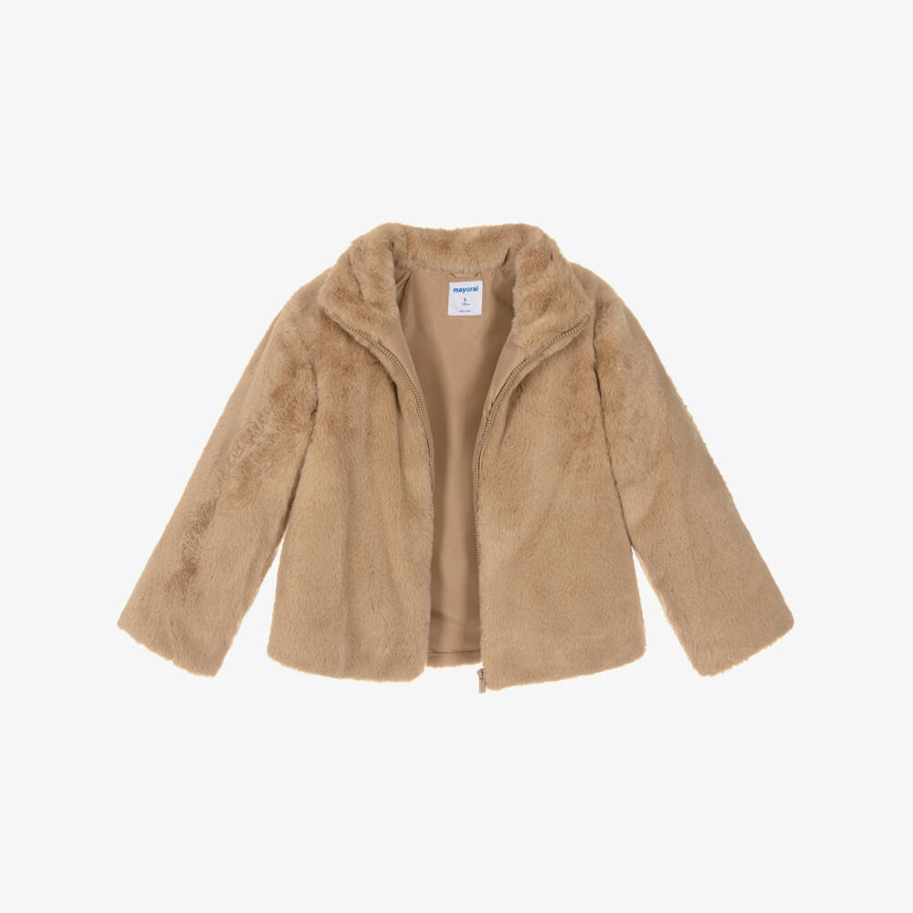 Mayoral- Girls Brown Faux Fur Jacket | Childrensalon
