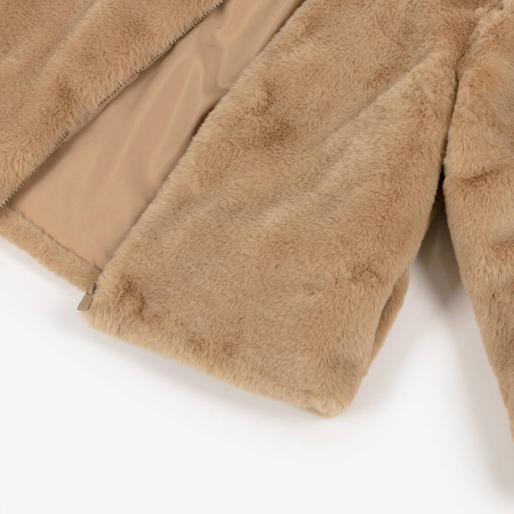 Mayoral- Girls Brown Faux Fur Jacket | Childrensalon