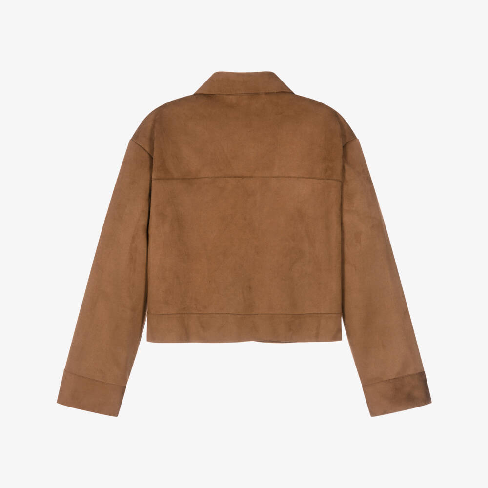 Mayoral-Girls Brown Faux Suede Jacket | Childrensalon