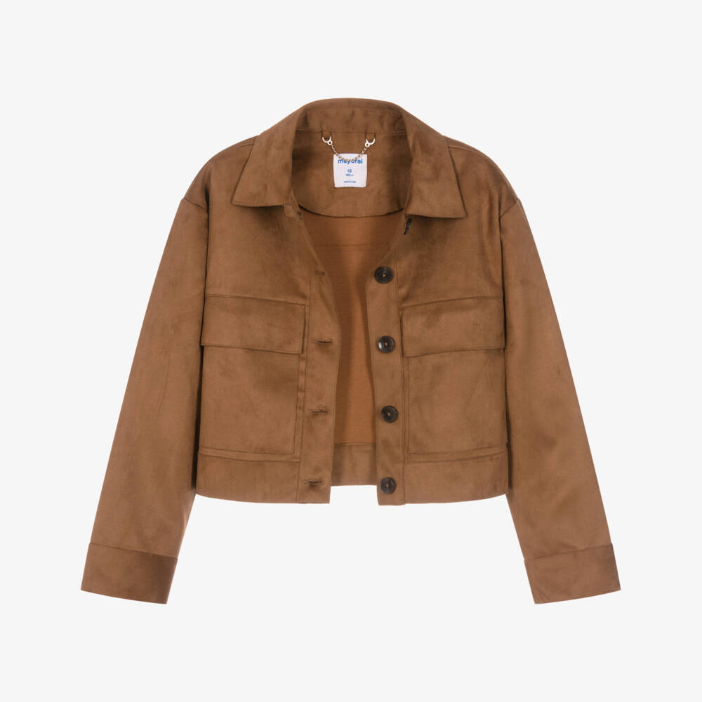 Mayoral-Girls Brown Faux Suede Jacket | Childrensalon