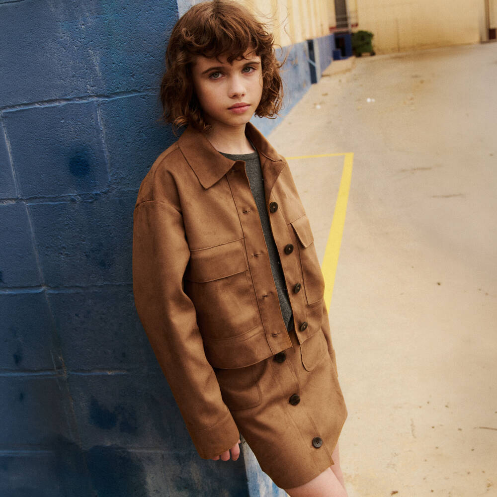 Mayoral-Girls Brown Faux Suede Skirt | Childrensalon