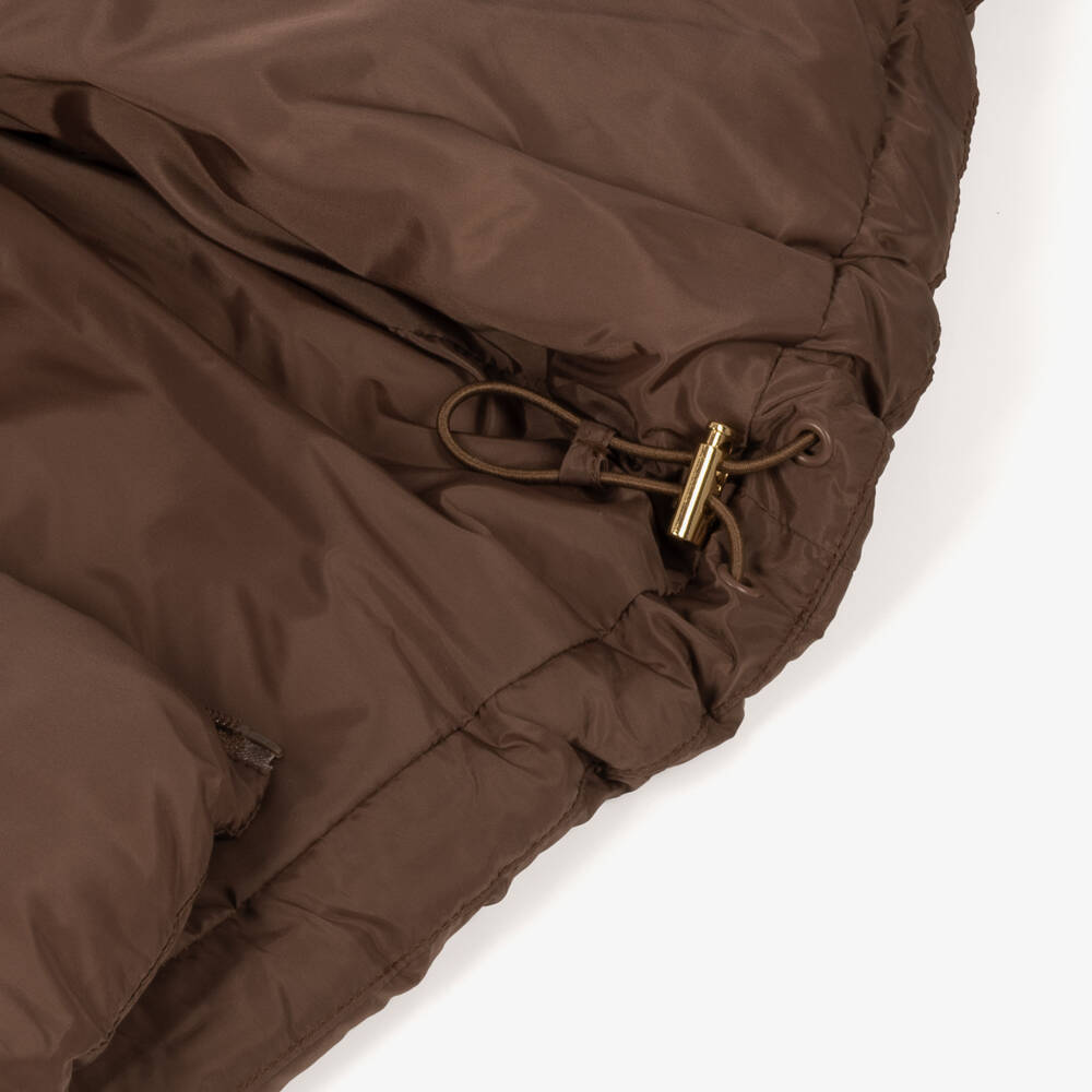 Mayoral-Girls Brown Puffer Jacket with Faux Fur Collar | Childrensalon