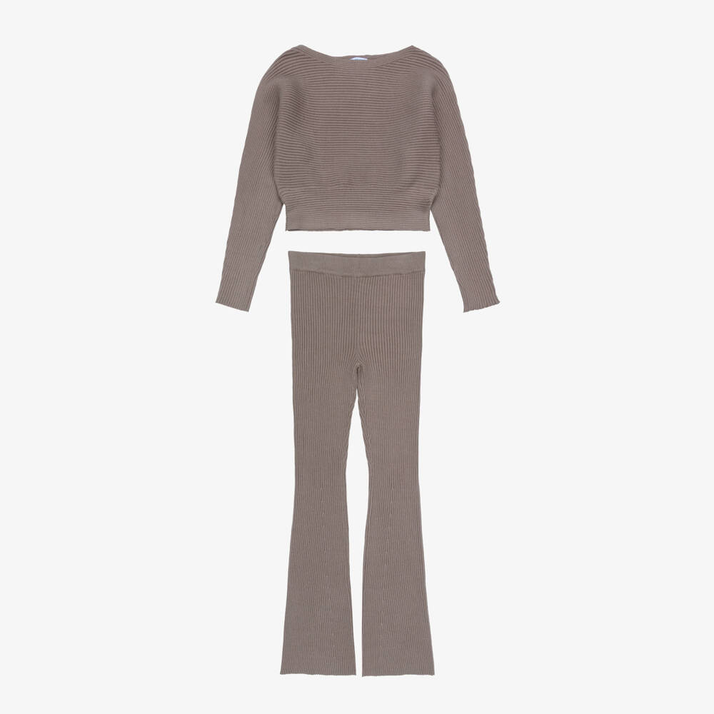 Mayoral-Girls Brown Ribbed Knit Leggings Set | Childrensalon