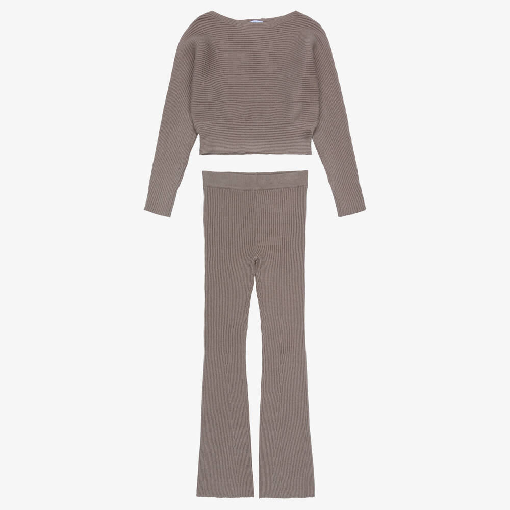 Mayoral-Girls Brown Ribbed Knit Leggings Set | Childrensalon