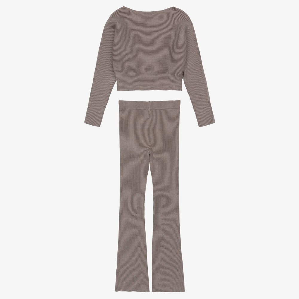 Mayoral-Girls Brown Ribbed Knit Leggings Set | Childrensalon