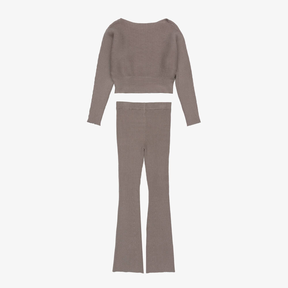 Mayoral-Girls Brown Ribbed Knit Leggings Set | Childrensalon