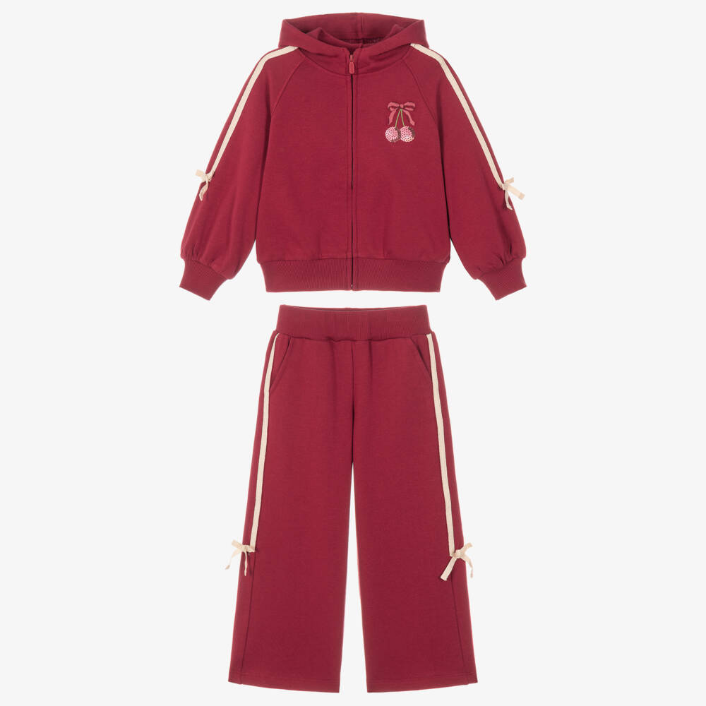Mayoral-Girls Burgundy Red Jersey Tracksuit with Sequin Cherries | Childrensalon