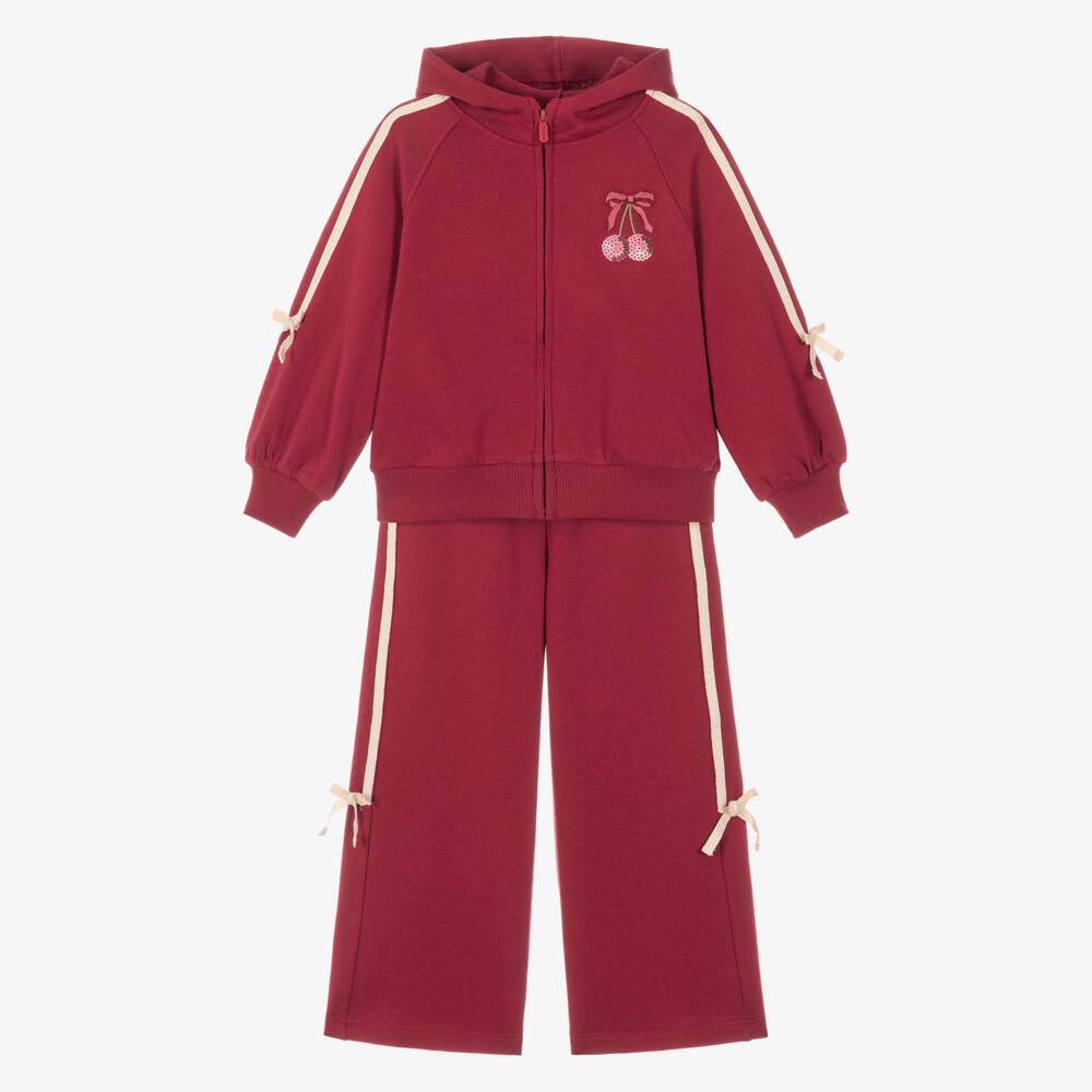 Mayoral-Girls Burgundy Red Jersey Tracksuit with Sequin Cherries | Childrensalon