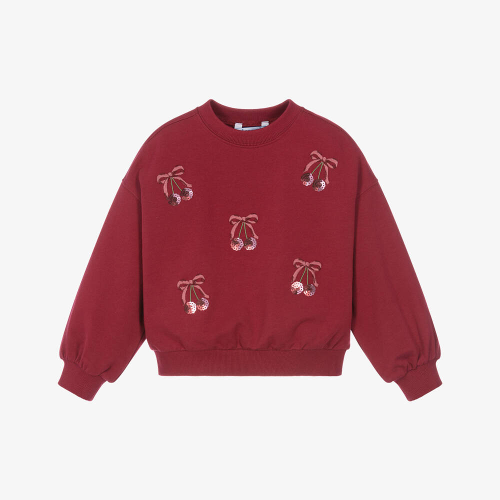 Mayoral-Girls Burgundy Red Sweatshirt with Cherry Motifs | Childrensalon