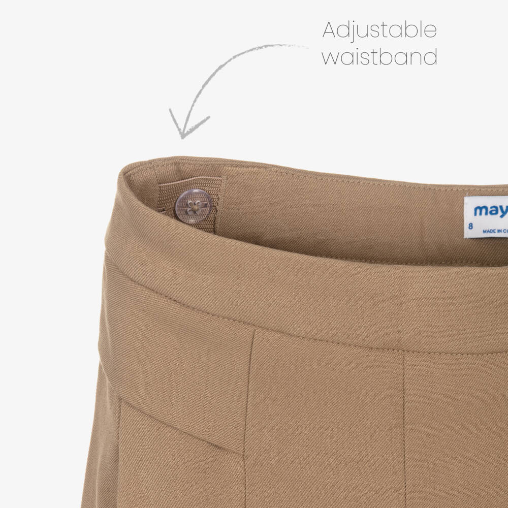 Mayoral-Girls Camel Brown High Waist Wide-Leg Trousers | Childrensalon