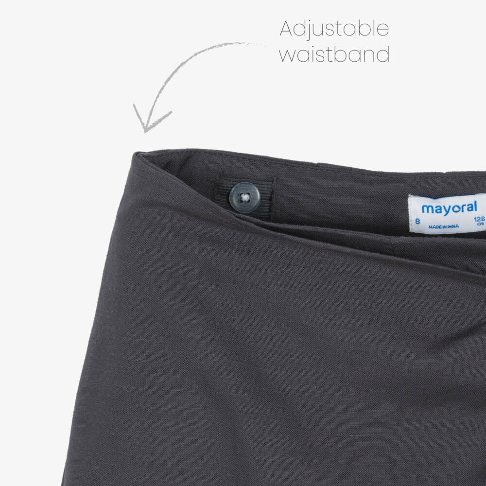 Mayoral-Girls Charcoal Grey Linen Blend Wrap Front Skort | Childrensalon