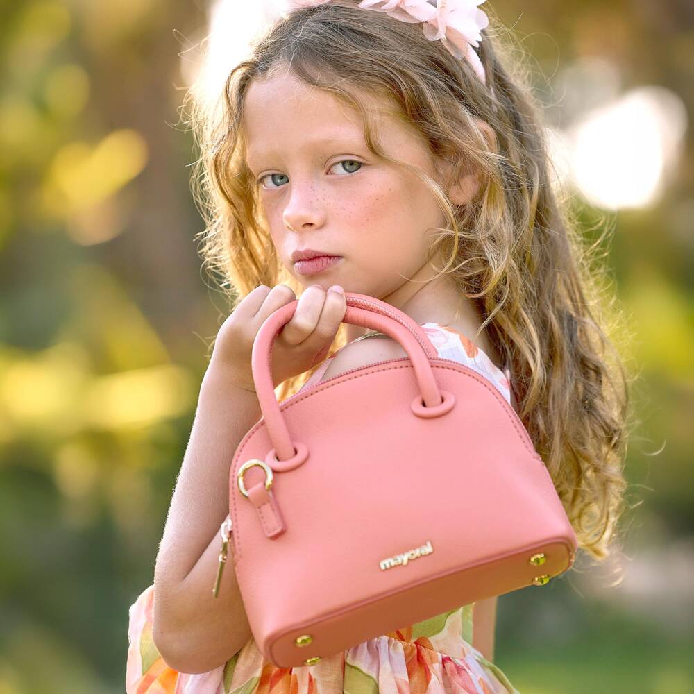 Mayoral-Girls Coral Pink Compact Handbag (18cm) | Childrensalon