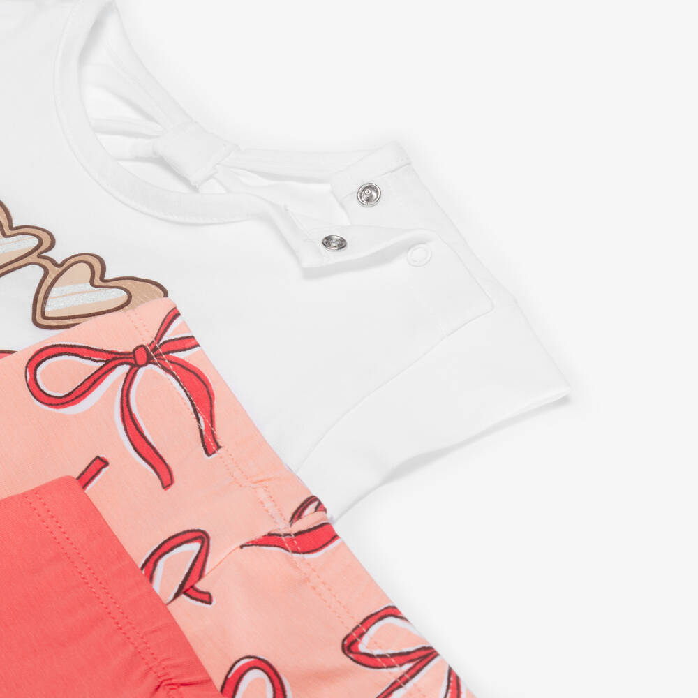 Mayoral-Girls Coral Pink Cotton Leggings Set with Bow Print | Childrensalon