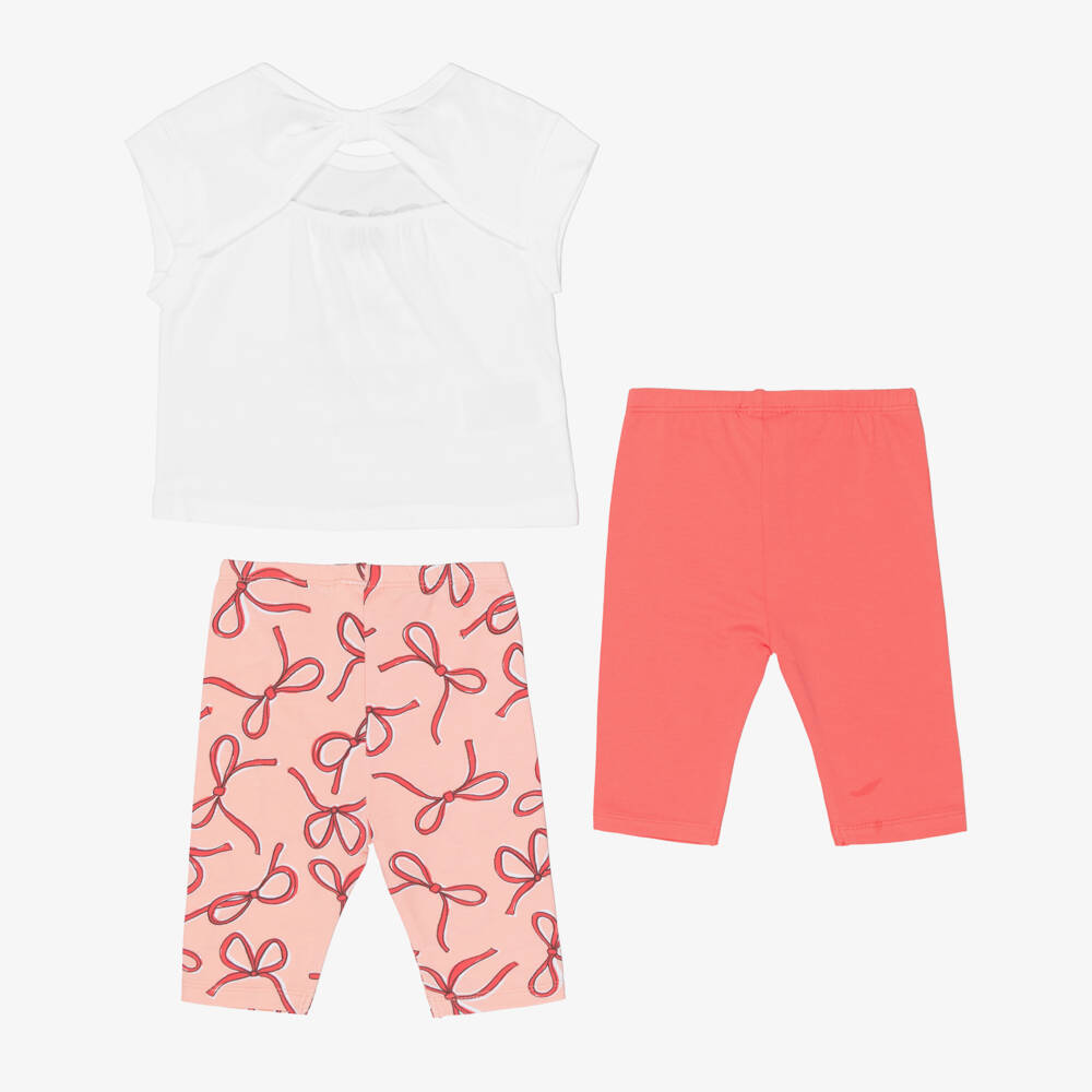 Mayoral-Girls Coral Pink Cotton Leggings Set with Bow Print | Childrensalon