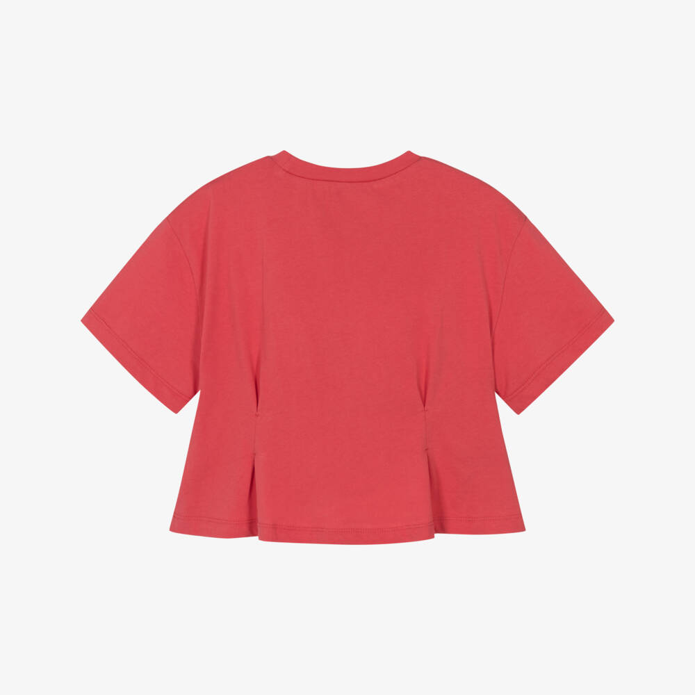 Mayoral-Girls Coral Pink Cotton T-Shirt with Bows | Childrensalon