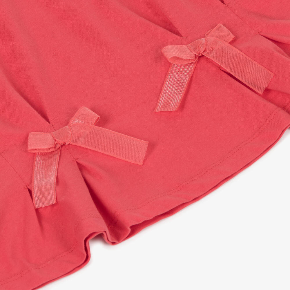 Mayoral-Girls Coral Pink Cotton T-Shirt with Bows | Childrensalon