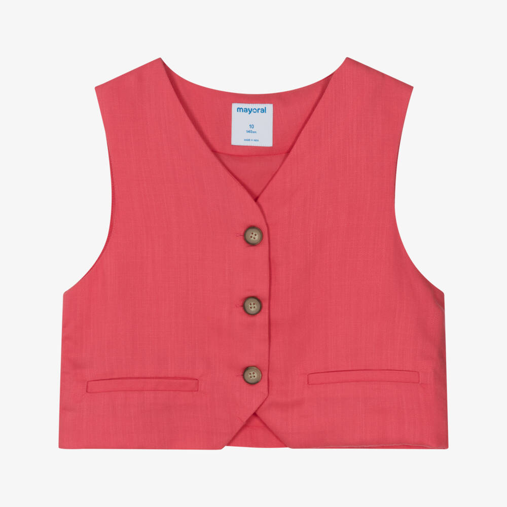 Mayoral-Girls Coral Pink Single-Breasted Waistcoat  | Childrensalon